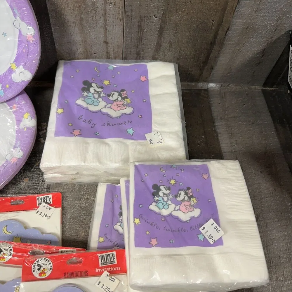 Vintage Disney Baby Mickey Shower invitations Plates‎ Napkins Party Supplies